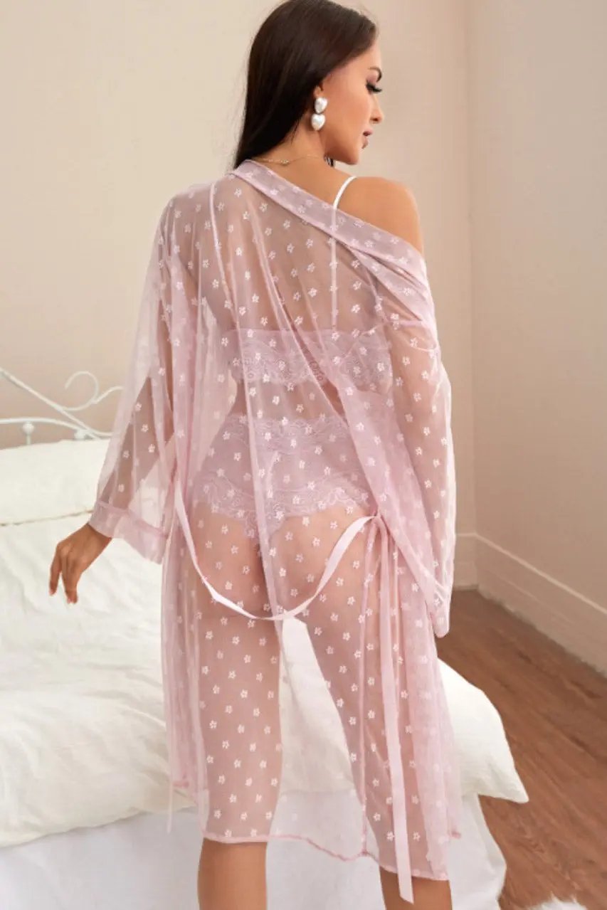 French Dot Mesh Bridal Robe and Bra Set 3wishes.com